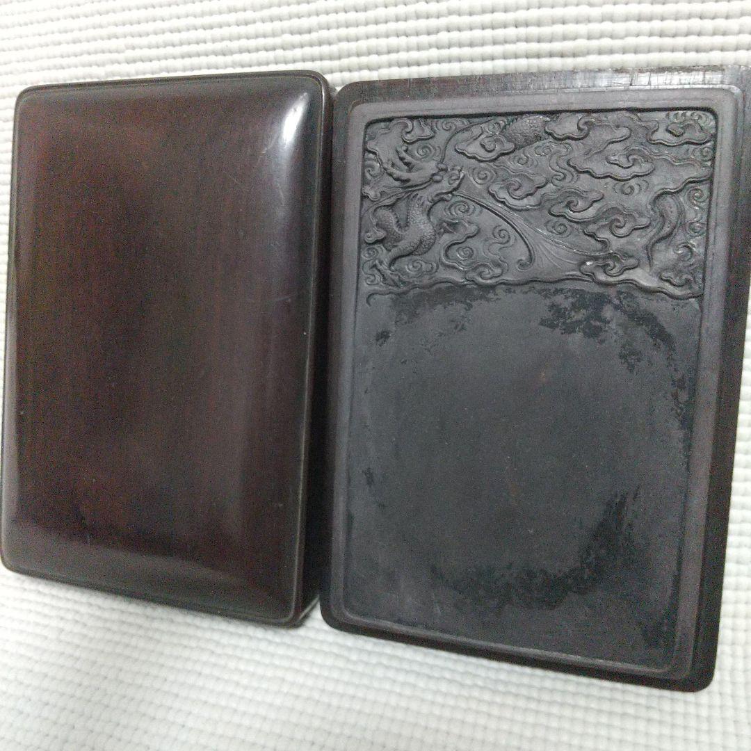 k*o様 雲龍が見事な浅型の硯／黒檀(?)の木箱入り