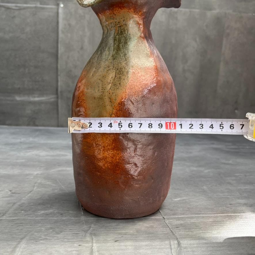 【備前焼】矢部篤郎 1点モノ 希少 花瓶 一輪挿しオレンジ 緑 陶芸品 陶器