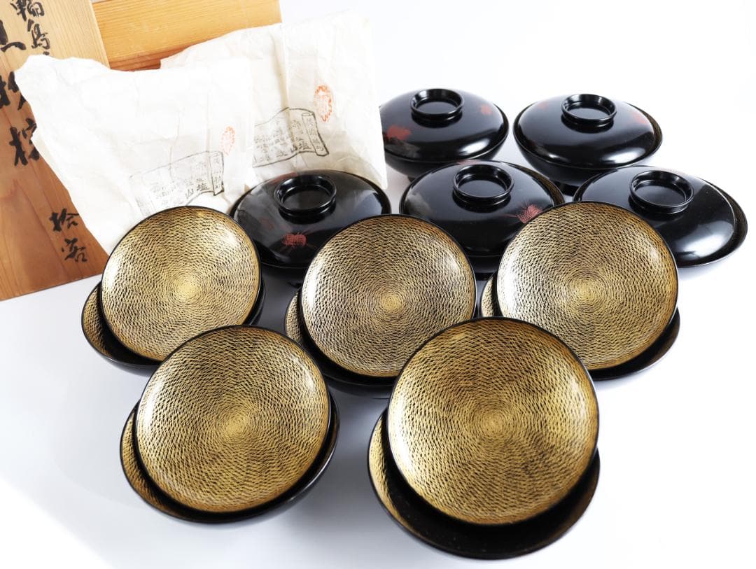 輪島塗 松葉沈金 煮物椀 十客 共箱