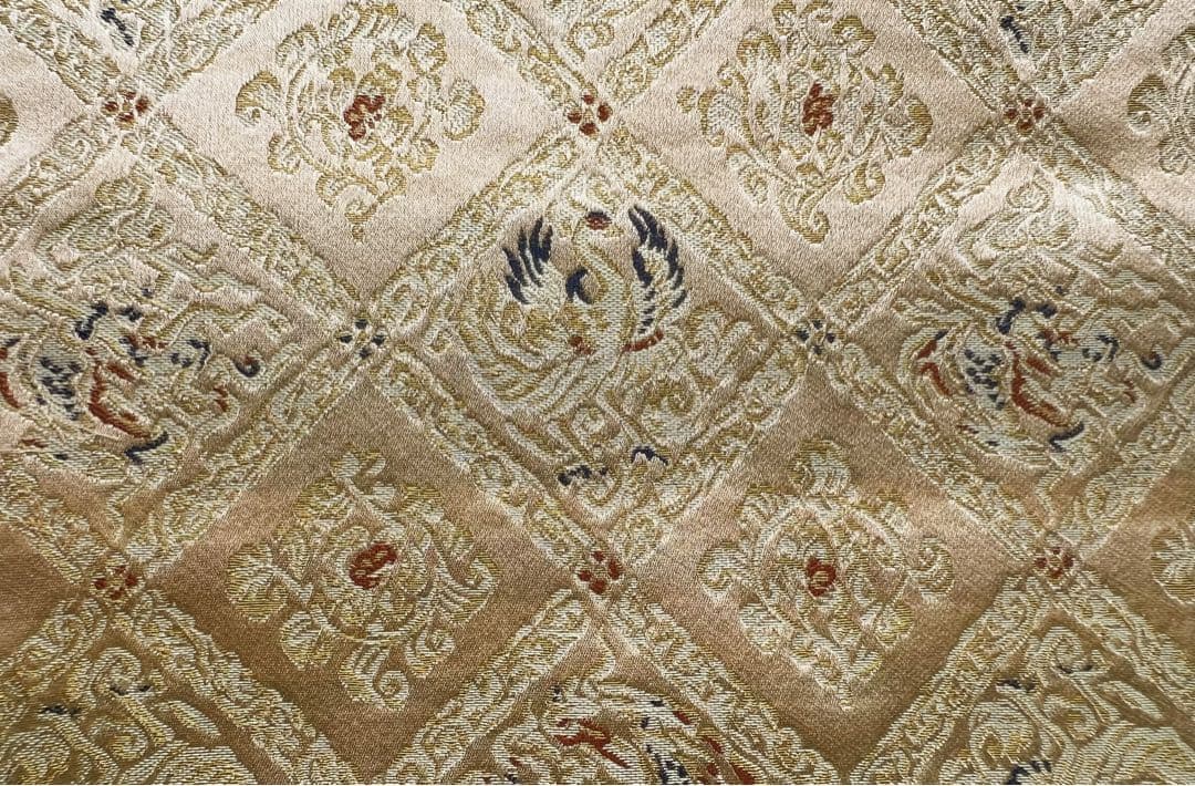 川島織物 麟鳳襷紋 白茶 箱付き 絹100%