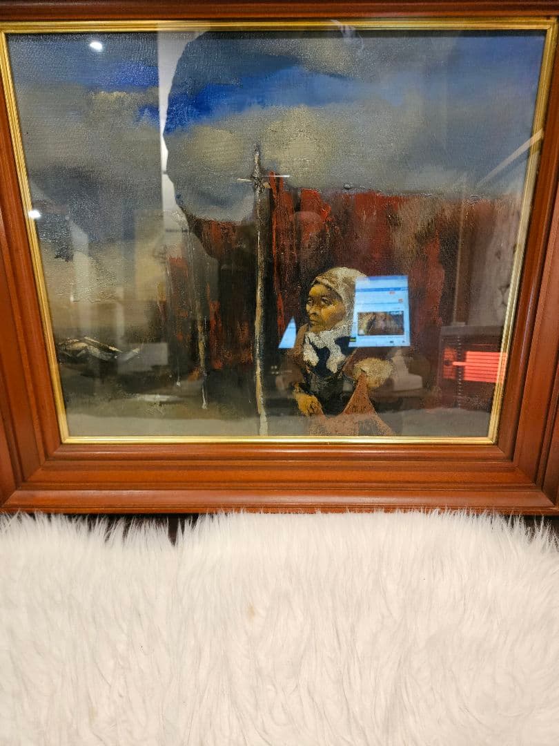 工藤和男「網干し場」油彩 8号 創元会元会長 労働者の賛歌 豪華額装 逸品