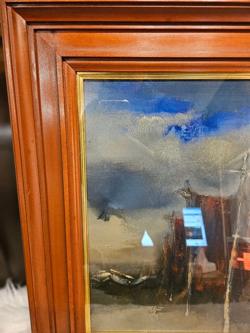 工藤和男「網干し場」油彩 8号 創元会元会長 労働者の賛歌 豪華額装 逸品