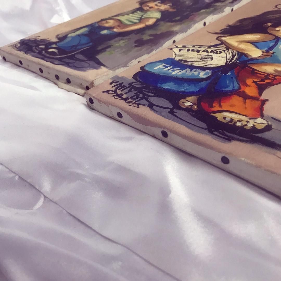 絵 女の子 男の子 作者不明 PARIS パリ 絵画 美術品 骨董品 ２枚セット