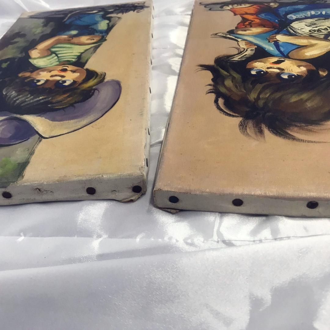 絵 女の子 男の子 作者不明 PARIS パリ 絵画 美術品 骨董品 ２枚セット