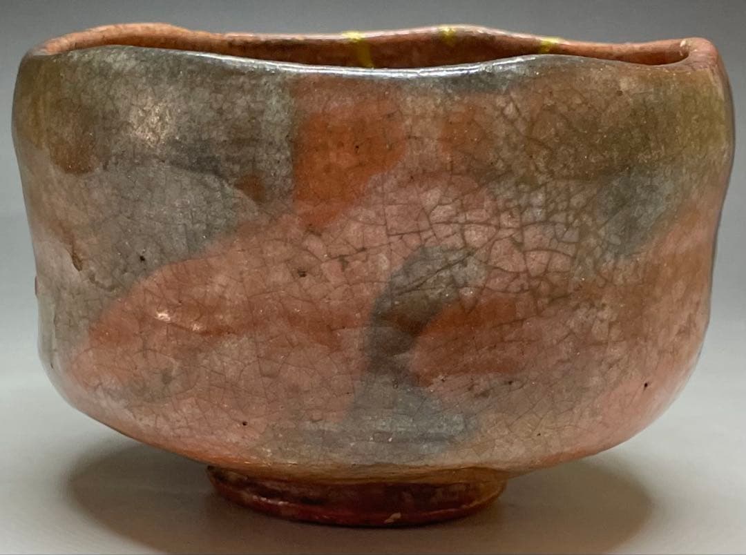 赤楽茶碗　弘入　四方桟共箱　仕覆　金直し　e9733b