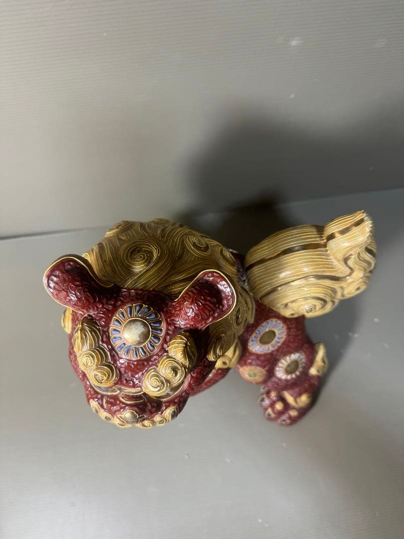 2576 九谷焼 玉乗り獅子 狛犬 シーサー 置物 開運 魔除け 縁起物 骨董品