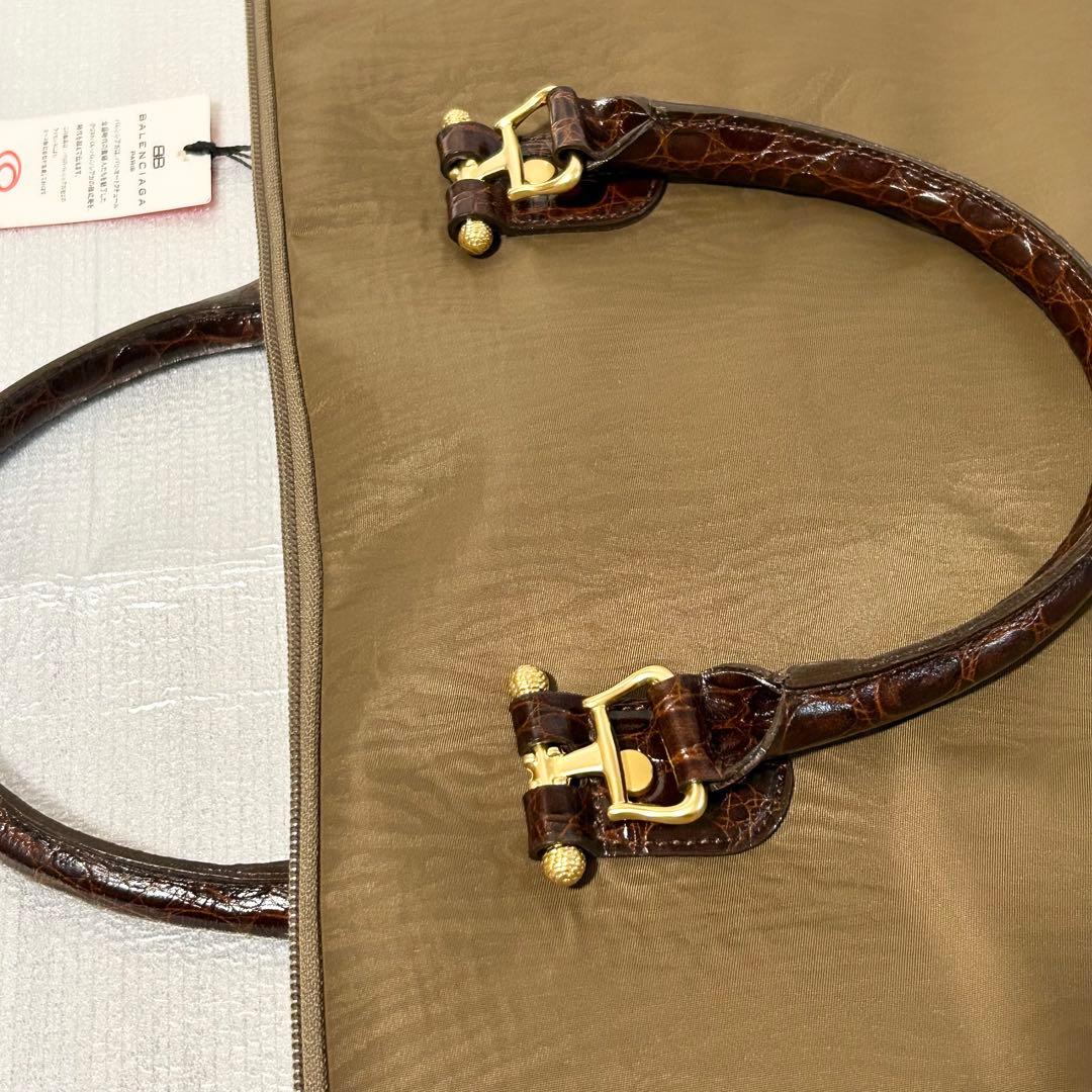 美品 バレンシアガ ナイロン クロコダイル型押しレザー ガーメントバッグ