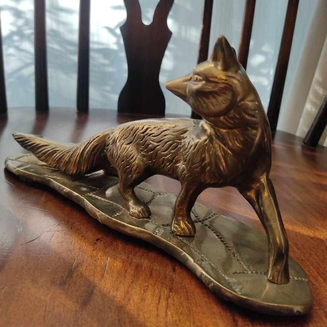 ヴィンテージ　真鍮　銅　アイアン　フォックス　キツネ　狐　文鎮