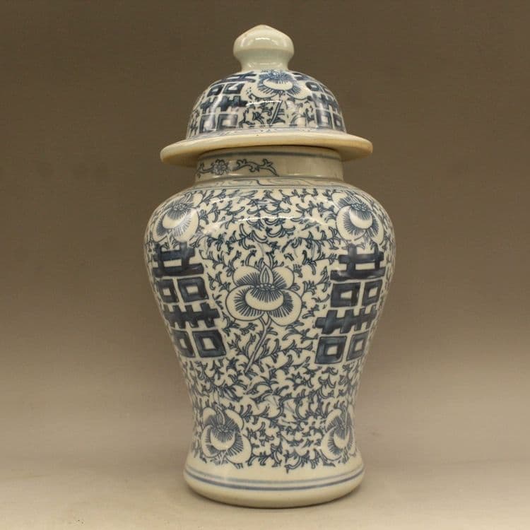 清光緒青花双喜纏枝蓮将軍壺 景徳鎮 陶磁器 装飾品 現代工芸品 美術品 置物