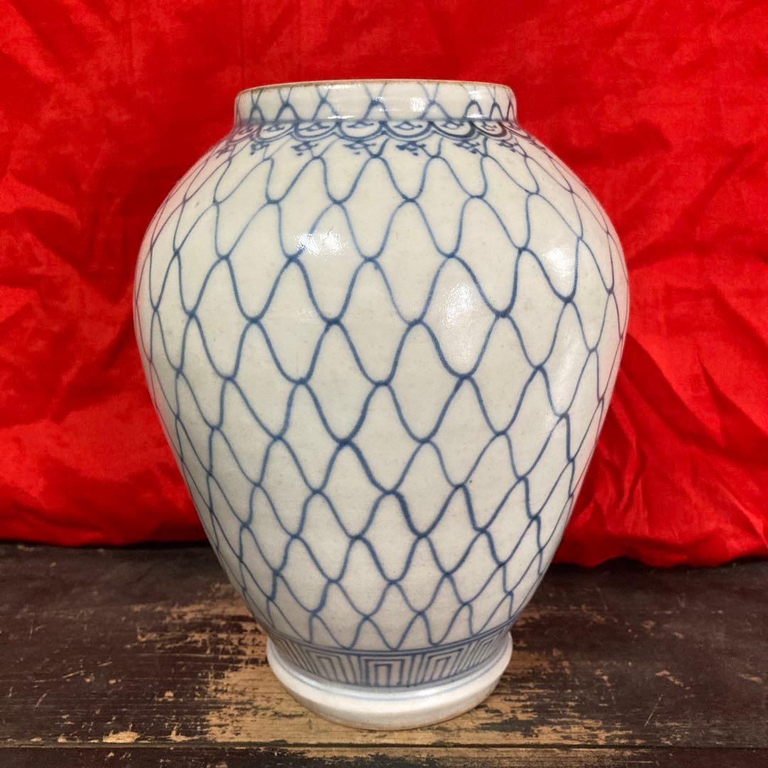 古伊万里　染付　壺　網目文