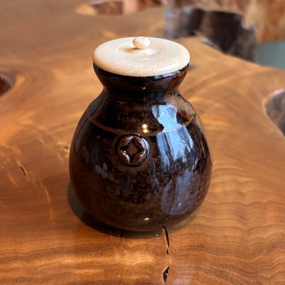 膳所焼 茶入 陽炎園 侘助写 茶道具 共箱