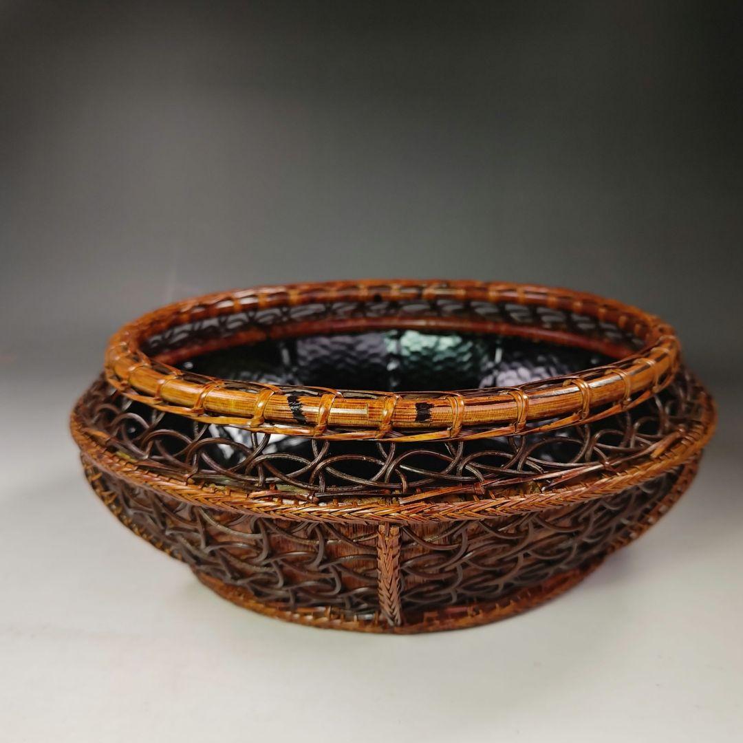 イ595 炭斗『田中篁斎造』『玄々斎好　七宝組炭斗　竹編　炭取　共箱』茶道具