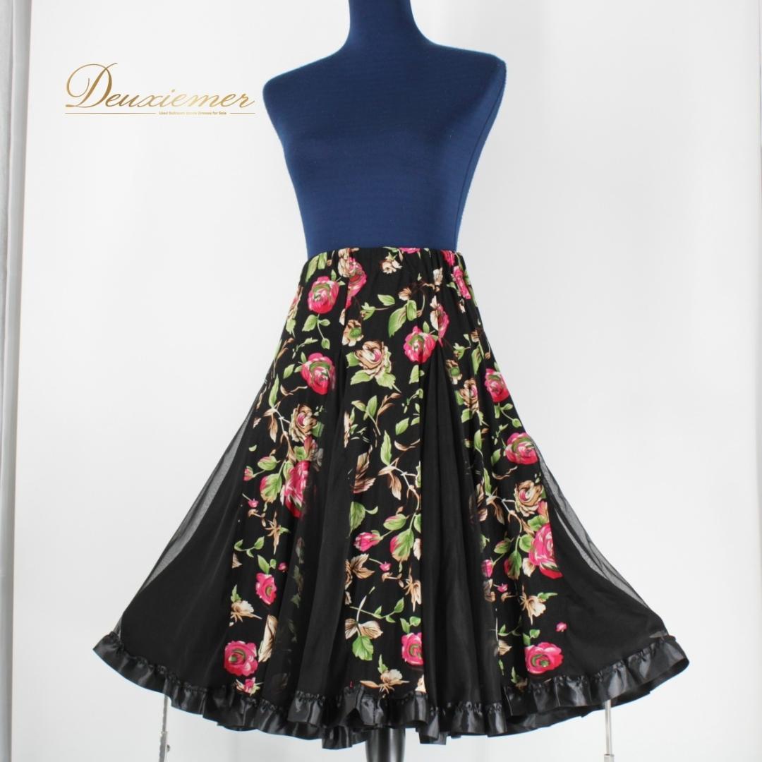 【美品 社交ダンス衣装】ブラック gentil スカート 黒 花柄 ストレッチ