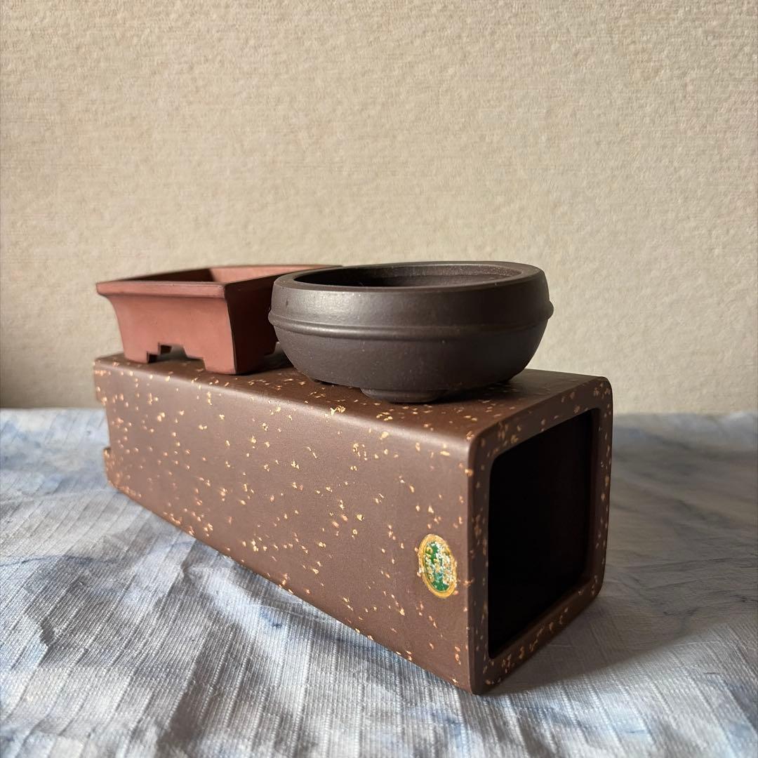 中国宜興　植木鉢　朱泥　黒泥　中国　アンティーク　China