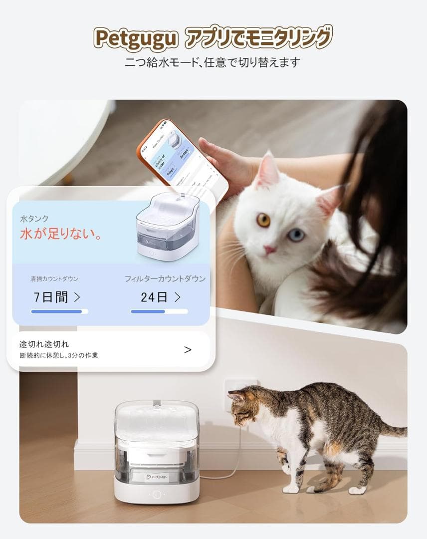 新品・未開封 Petgugu PFL1 WiFiペット用自動給水器/アプリ・2L
