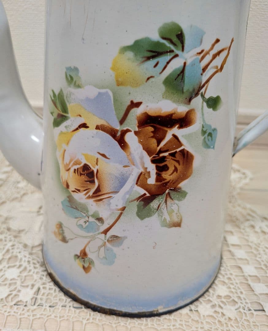 フランス アンティーク JAPY ホーロー ポット 薔薇 シャビー ブロカント