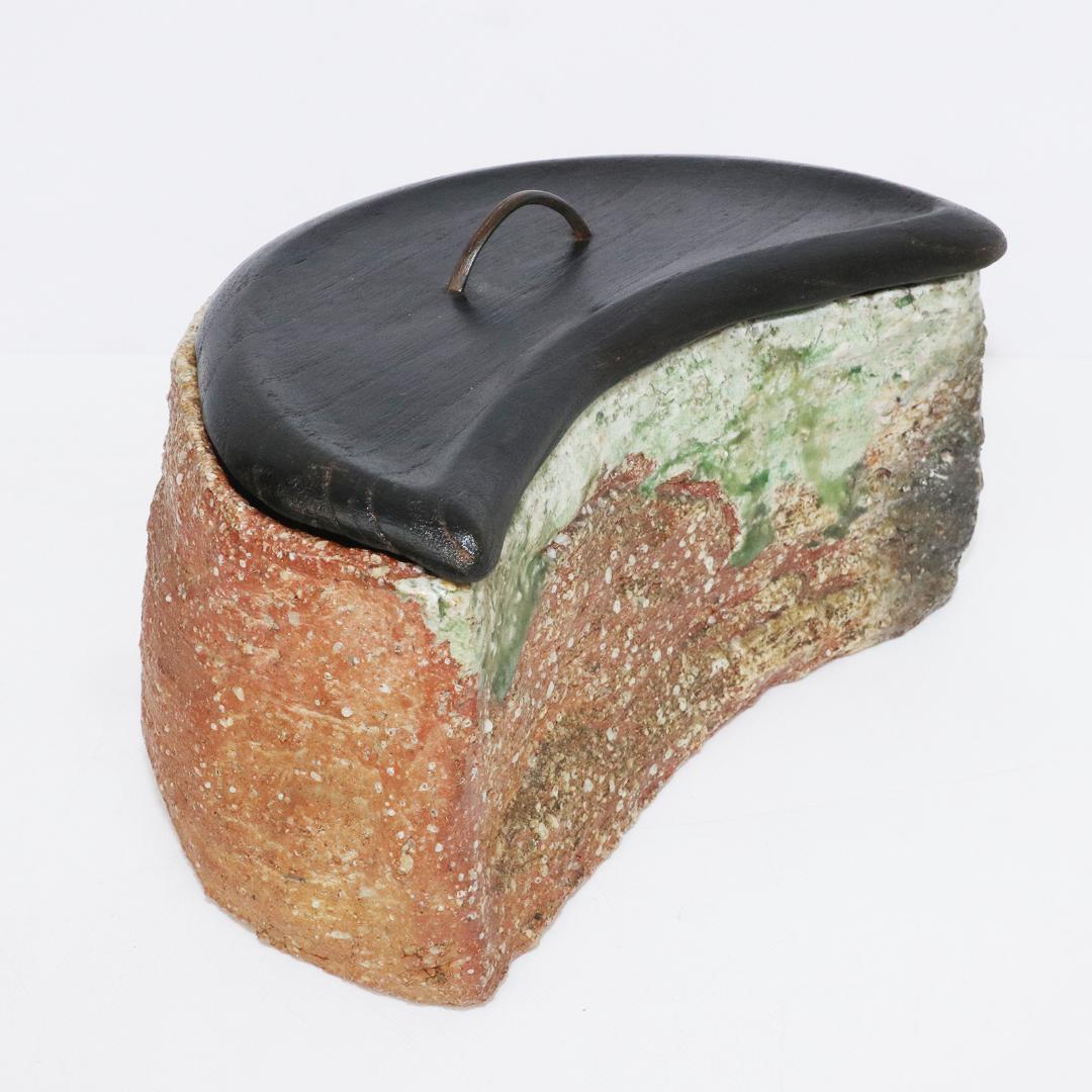 三日月形 水指 木蓋 茶道具 水差し 信楽焼