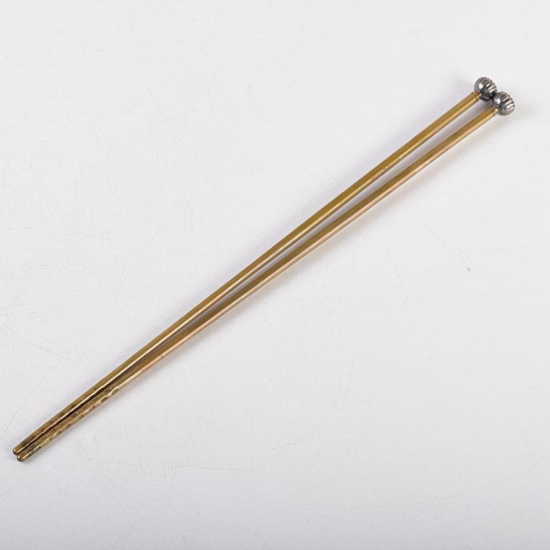 茶道具　釜師　十四代　大西清右衛門作　南鐐菊頭　真鍮火箸　共箱　M　R9242