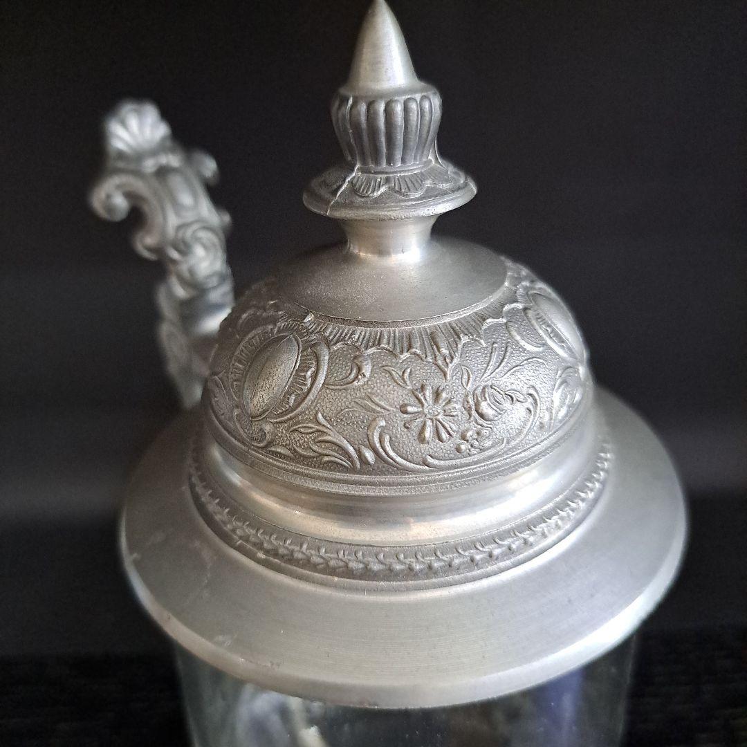 明治初期　極上　天満切子　錫蓋　ジョッキ　クリスタル硝子