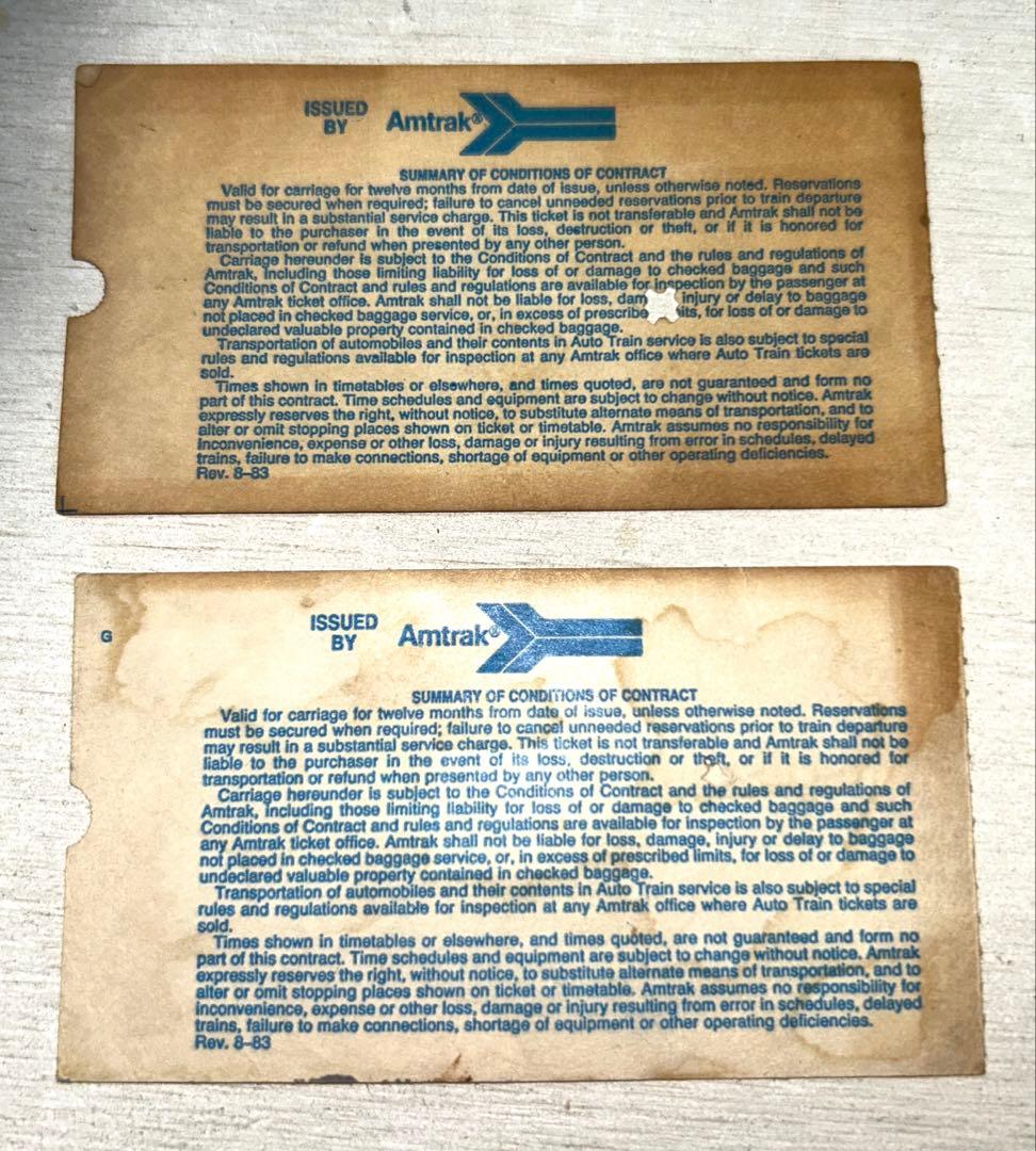 ビンテージAmtrak NYG ↔︎UCA往復切符1991.JAN.26 使用済み
