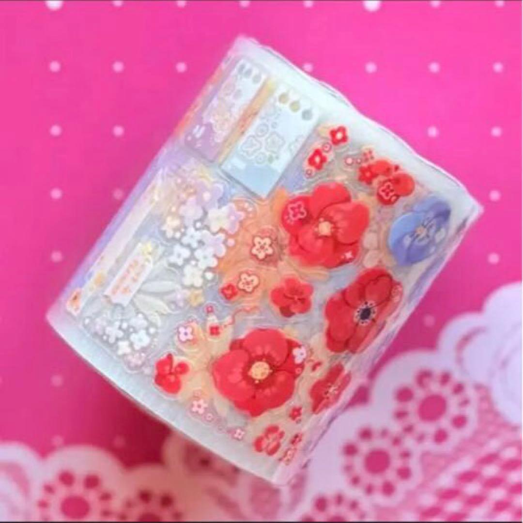 PET 起毛フィルム 春时集 5cm×5.25cmダイカット加工　海外マステ　花