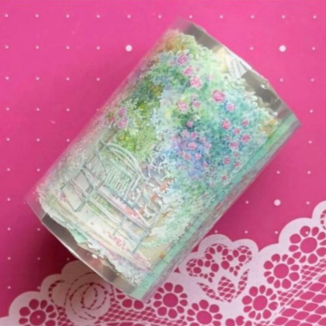 贝壳光 7cm×10m 墙畔花礼 海外マスキングテープ　階段　扉　花　自転車