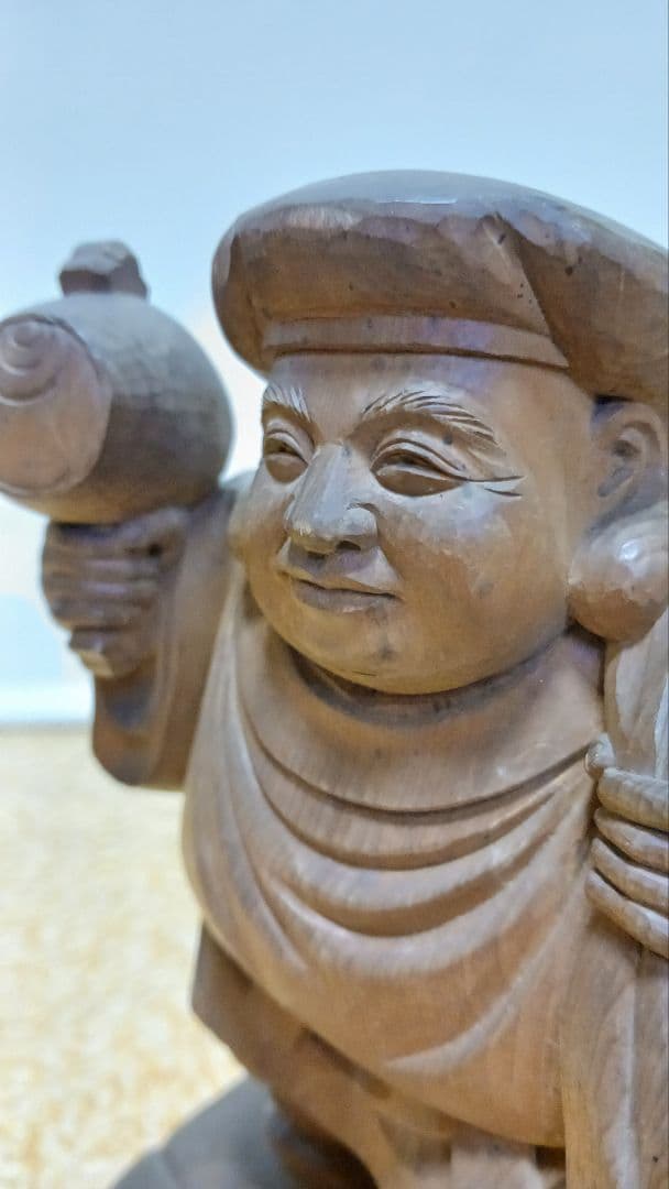 木彫　廣元作　【大黒天】　在銘　 七福神　 縁起物　 大黒様　木像　仏像　共箱