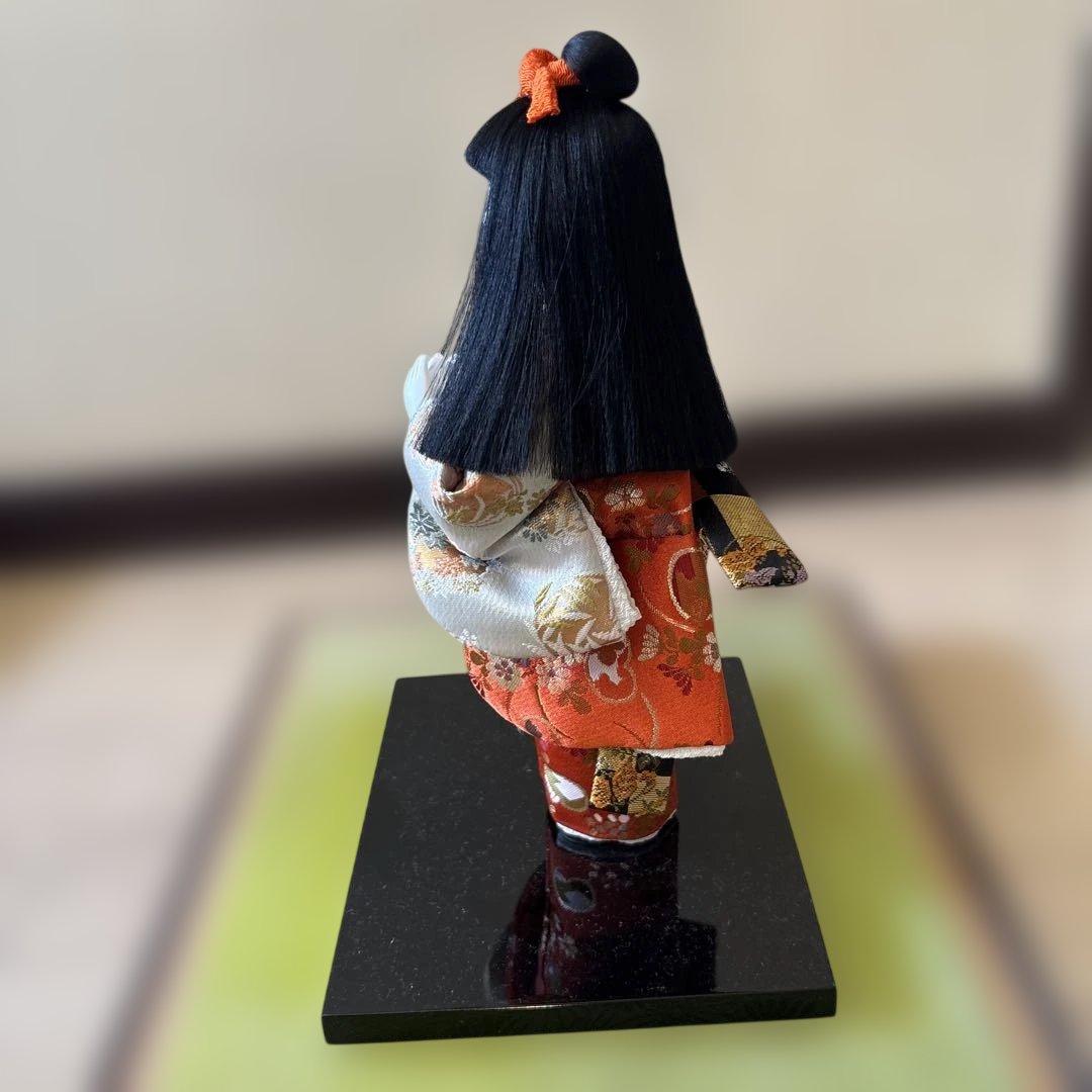 【大橋弌峰】 伝統的な日本人形 赤い着物 ガラスケース付き