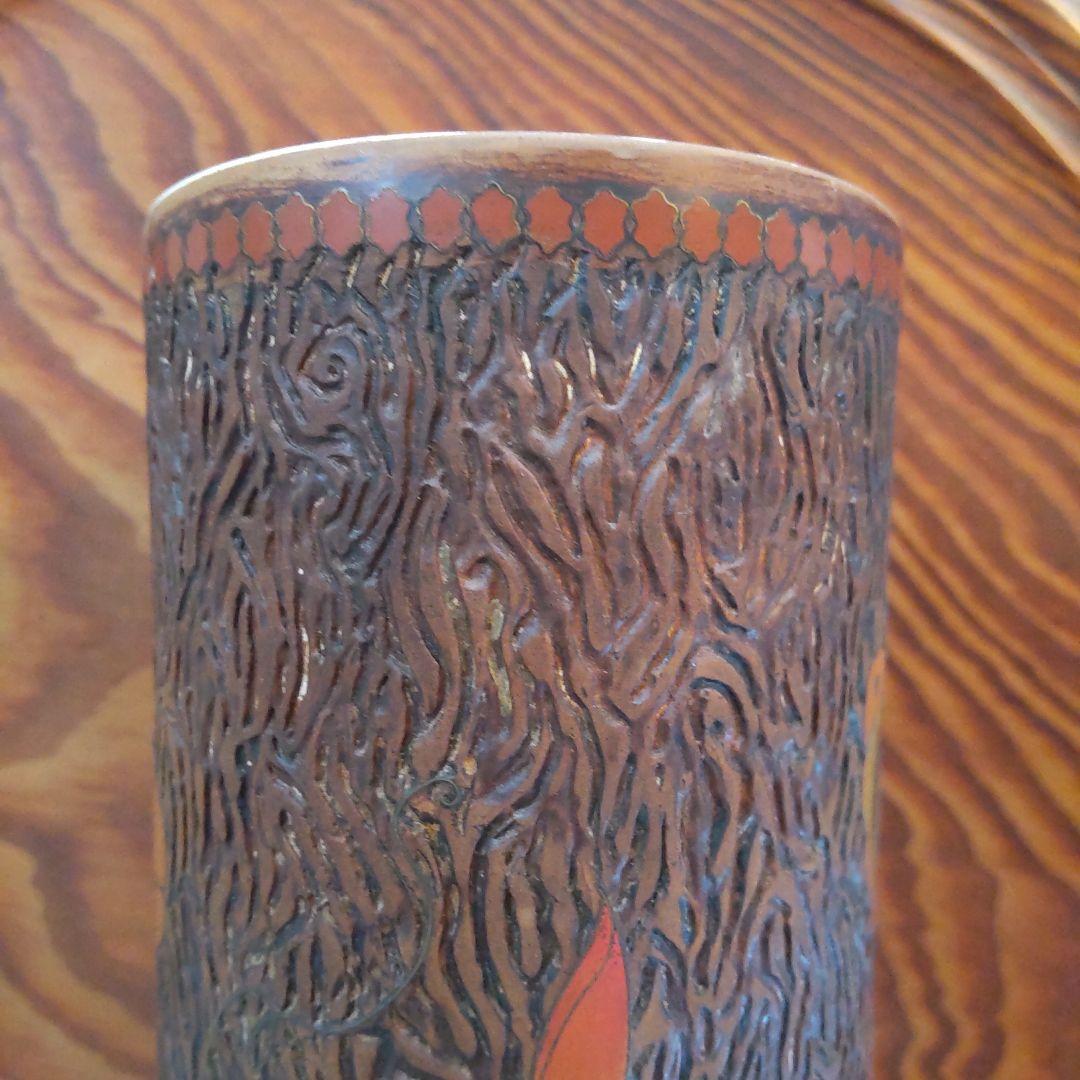 陶胎七宝 筆立て 朝顔 明治 アンティーク