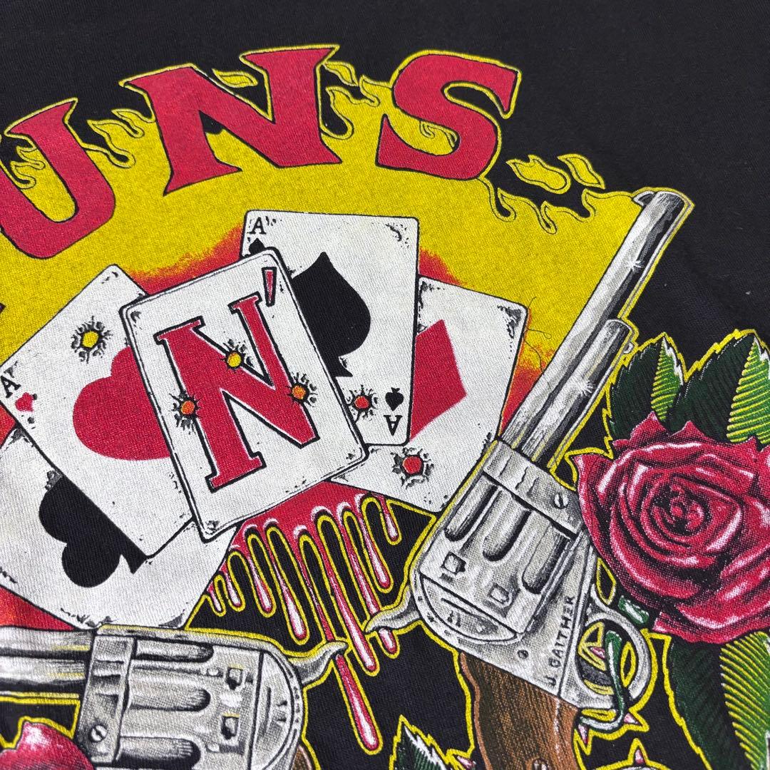本物 90’s Guns N' Roses 拳銃×トランプ×薔薇 Tシャツ