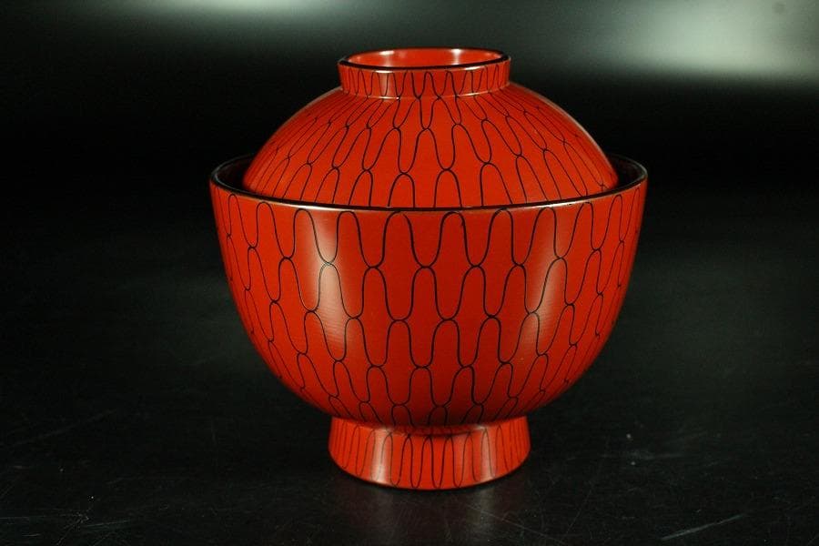 茶道具 網の絵 吸物椀 五客 塗師 宗哲 共箱 古美術(K-YC551)