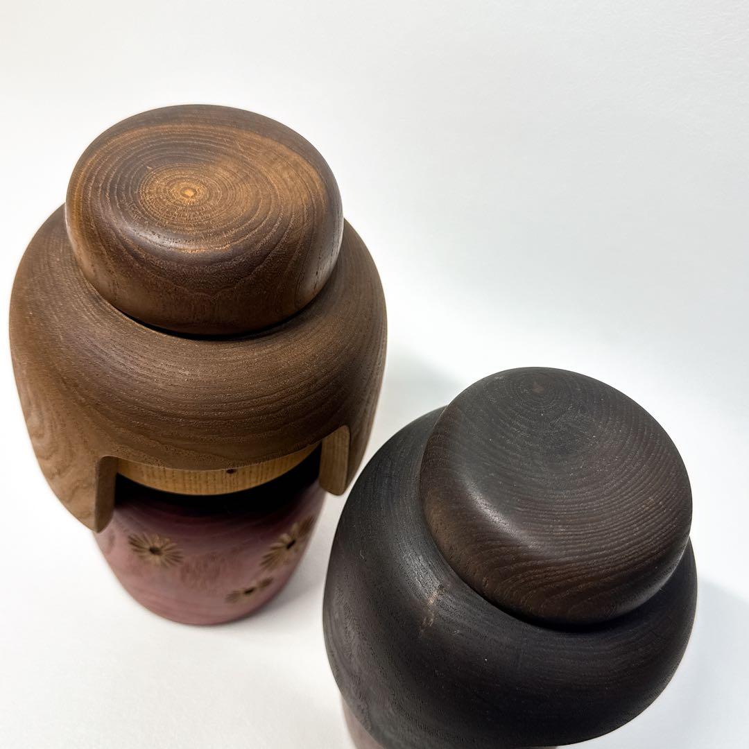 【美品 2体セット】山中三平 創作こけし 「花ことば」 伝統工芸 民芸 郷土玩具