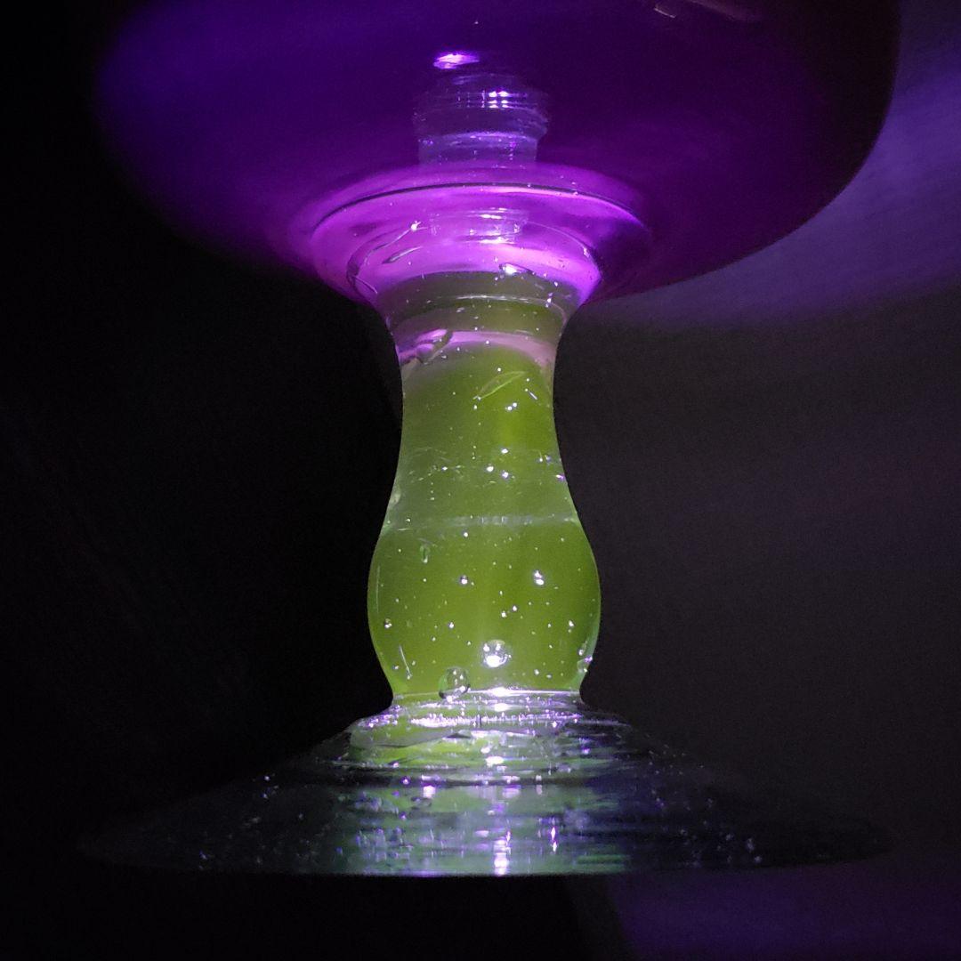 乳白地桃色被し　色ガラス　輪花　コンポート　ウランガラス　氷コップ