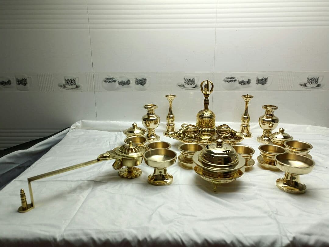 【修縁堂】チベット仏教法器 真言宗 21点セット 密教 一面器 寺院用仏具 真鍮