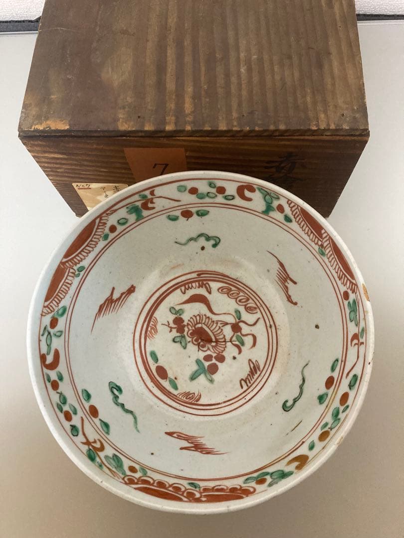 年代保証　中国明時代 呉須赤絵菓子大鉢　口径約25cm元箱付