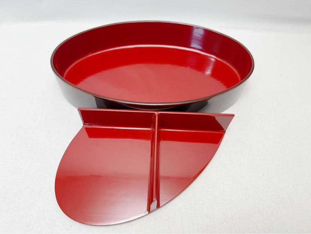 未使用 懐石道具 木製溜塗 小判型 幕の内 弁当箱5客組 内朱 紙箱