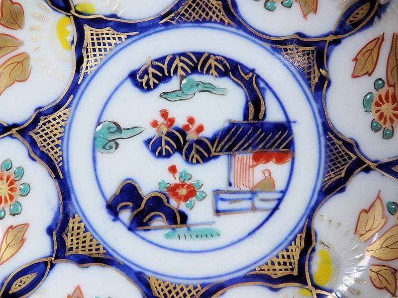 古伊万里　金襴手　陽刻　窓絵　花の図　膾皿　５客　E113AS-fbfr