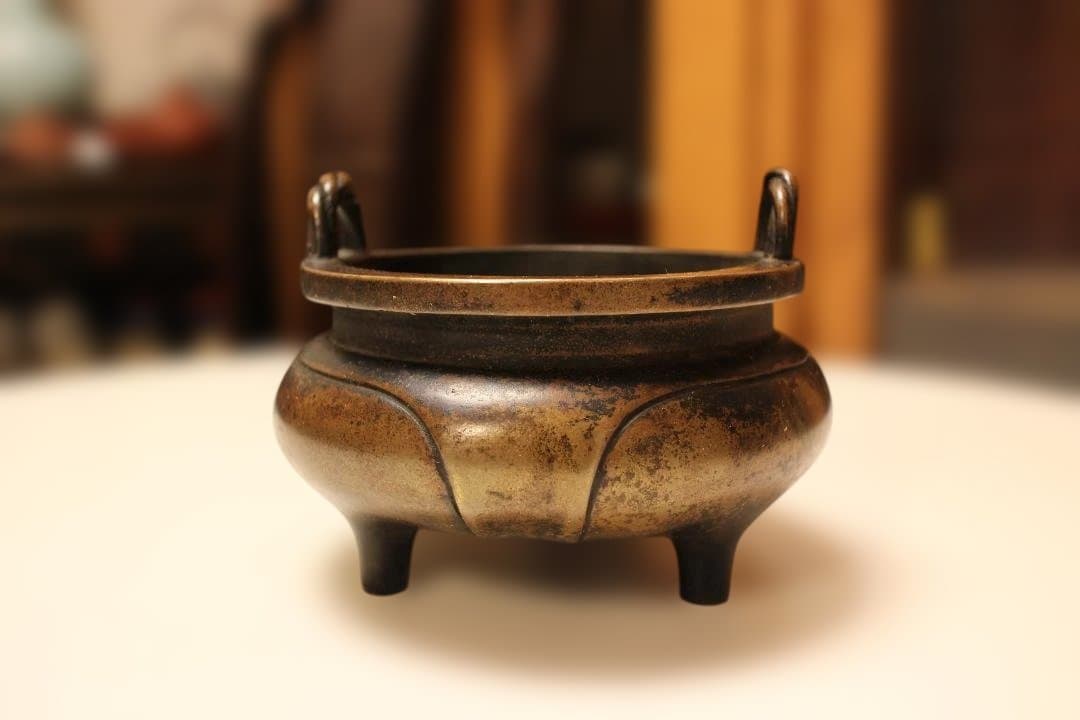 唐物　大明宣徳年製　銅製香炉 ドラゴン彫刻付き　時代保証