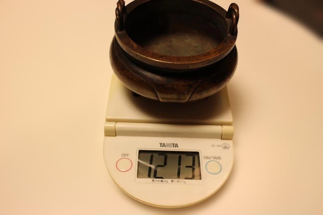 唐物　大明宣徳年製　銅製香炉 ドラゴン彫刻付き　時代保証