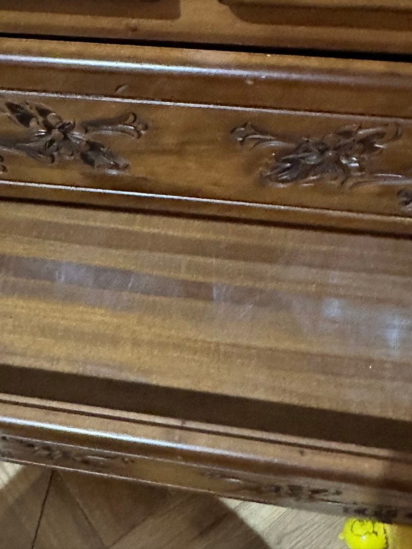 木製ライティングビューロー 彫刻入り　机 アンティーク