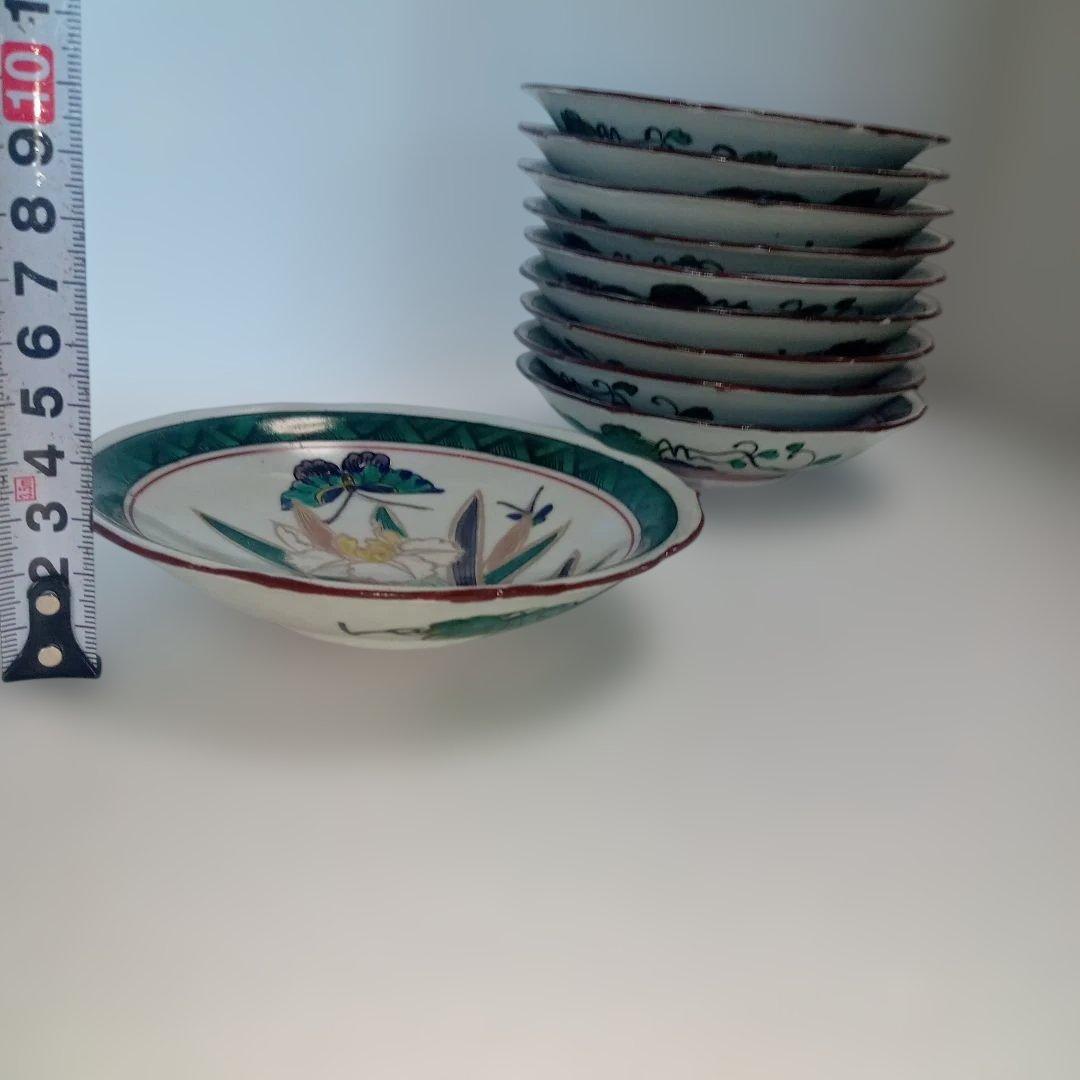 角福　九谷(10客)　古九谷　古道具　台所用品　食器　骨董　丸皿　浅皿　伝統工芸