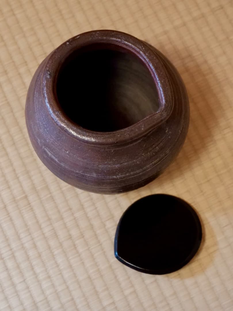 古備前焼　備前水指　塗蓋　茶道具　箱付　古道具　時代物　Q2321