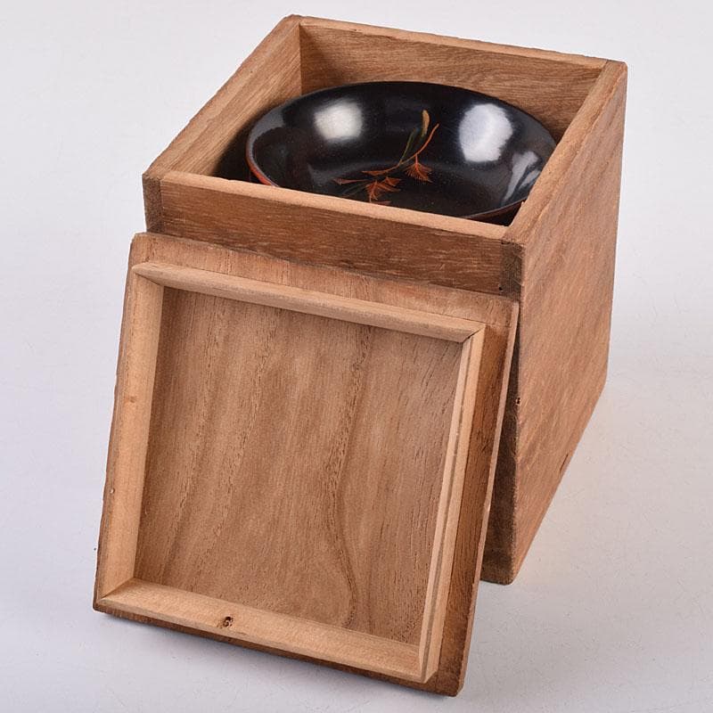 時代輪島塗　黒漆　蒔絵絵変銘々皿　木皿　十客　時代箱付　V　R8927