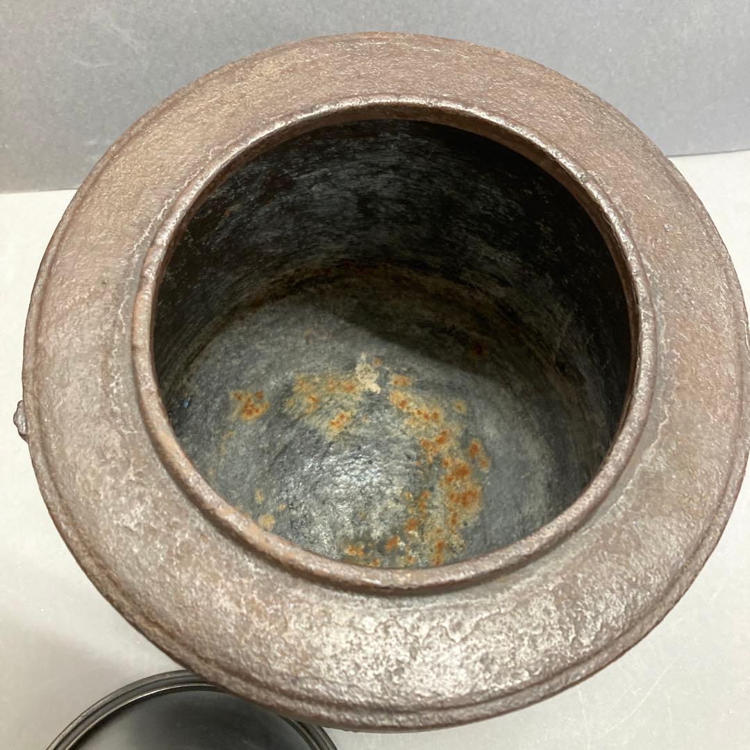 茶道具　筒形　釜(側面に扇　木や花の図柄)　姿形良　美品　共箱　S413KM2