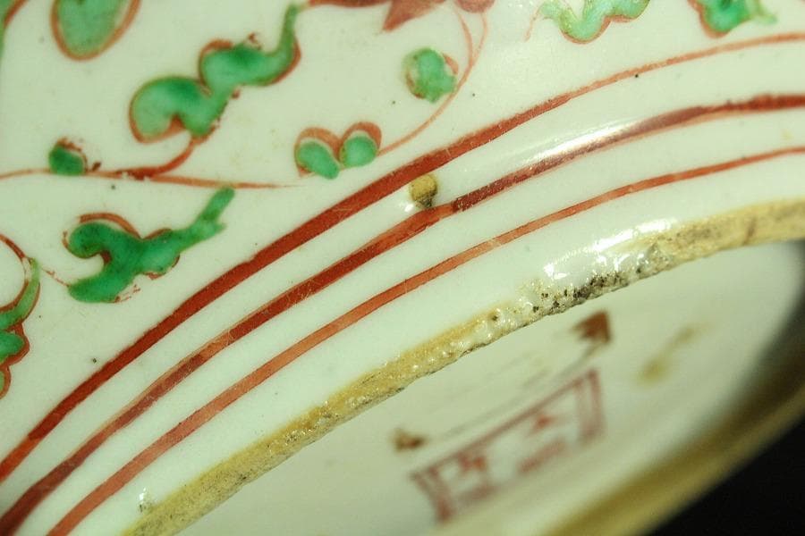 中国美術 赤絵 人物紋 皿 φ20cm 明(K-A828)