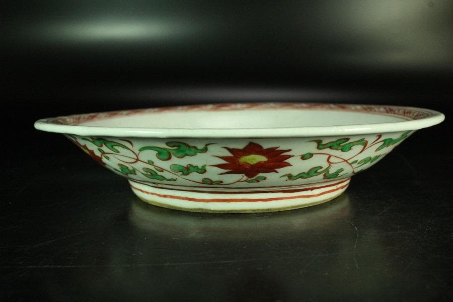 中国美術 赤絵 人物紋 皿 φ20cm 明(K-A828)