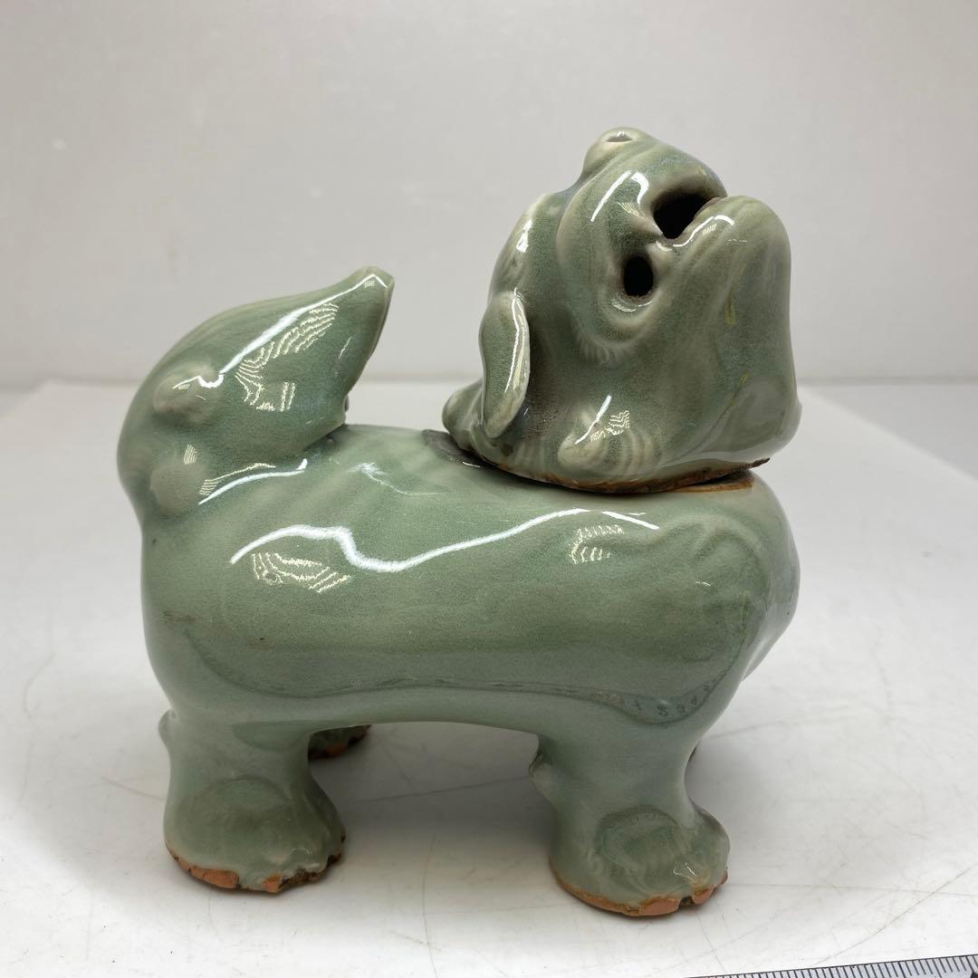 中国明時代　七官青磁　獅子　幅約11.2㎝　トコカ　東さ7-0629☆2F