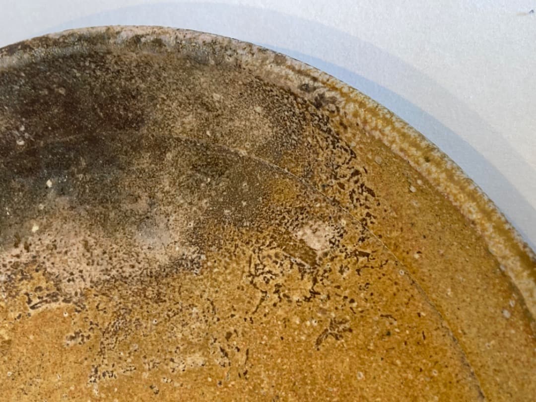 陶芸家：日本工芸会会長賞受賞の羽石修二 窯変炭化大皿 1988年