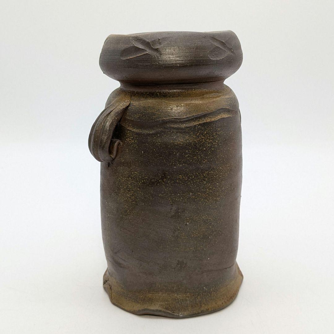 高原邦彦 備前焼 矢筈口耳付花入 合箱 花器 フラワーベース 花瓶 茶道具 置物