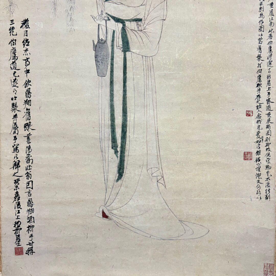 謝稚柳 人物画 掛け軸 中堂 中国絵画 書画 水墨 人物図 古美術 インテリア